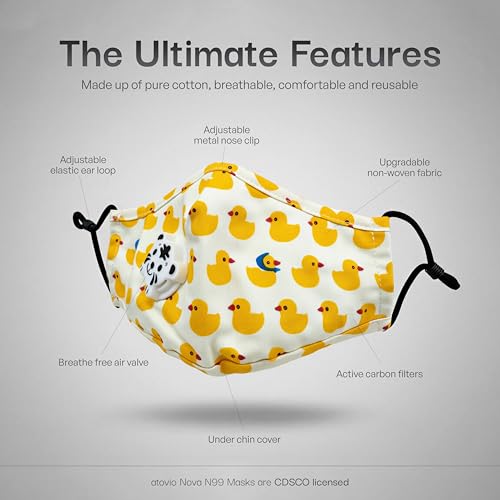 Image of atovio Nova N99 Anti-Pollution Face Mask with 8 Replaceable Carbon Filters for Kids, Washable & Reusable Respirator Mask with Breathable Air Valve for Children|6 Layer Filtration