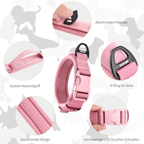 OneTigris Hundehalsband Kleine Hunde, Taktisches Hundehalsband mit Griff, Weich Gepolstert Breites mit Kunststoffschnalle und Ring aus Aluminiumlegierung, Rosa, S(30-40cm)