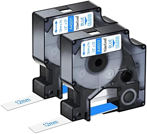 NineLeaf 2 Pack Compatible for DYMO D1 45011 S0720510 Blue on Clear 12mm 1/2'' x 23ft Label Tape Refill Work in DYMO LabelManager 160 210D 260P 280 360D 420P 450D Wireless PnP 500TS 450 Label Maker