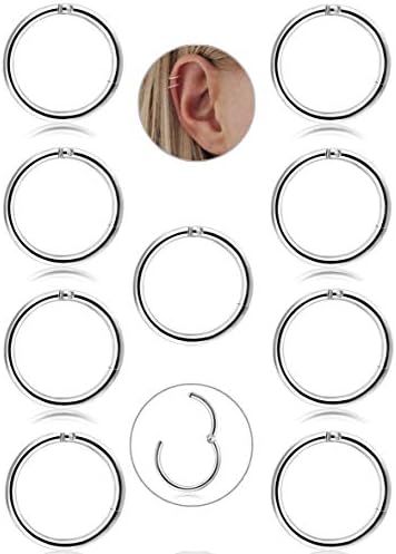 JeryWe 9 Pcs Stainless Steel 16g Cartilage Hoop Earrings for Women Men Nose Hoop Ring Helix Septum Conch Daith Lip Tragus Piercing Jewelry