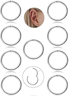 JeryWe 9 Pcs Stainless Steel 16g Cartilage Hoop Earrings for Women Men Nose Hoop Ring Helix Septum Conch Daith Lip Tragus Piercing Jewelry