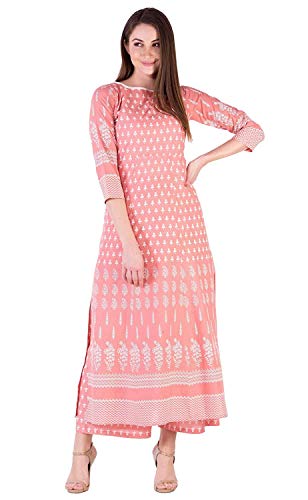 DREAMANGEL FASHION Womens Cotton Floral Printed Kurta and Plazzo (XX-Large, Pink)