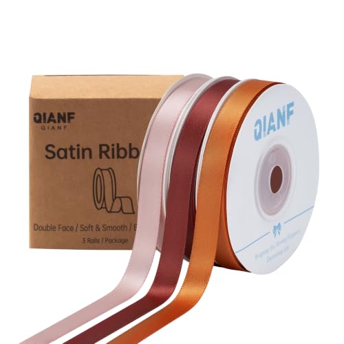 QIANF 3/8 Inch Fall Double Face Satin Ribbon 45 Yards Terracotta Copper Brown Fabric Ribbon for Gift Wrapping Flower Bouquets Bows Making Making Wedding Decor (3 Rolls *15Yd)