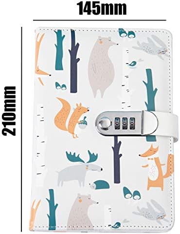 Lirener Creative PU Leather Diary with Combination Lock(Animal Pattern), A5 Secret Password Notebook Journal Digital Locking Diary Notepad Handbook Sketchbook Daily Planner Agenda, 145x210mm