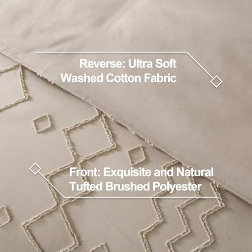 Image of Andency Comforter King Size Set Khaki, 3 Pieces Boho Tufted Fall Bedding Comforters & Sets for King Bed, Soft Fluffy Tan Bed Set (104x90In Comforter & 2 Pillowcases)