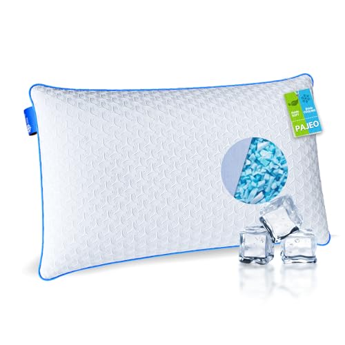 PAJEO Juego de 1 almohada refrescante para dormir tamaño Queen, almohada fresca de espuma viscoelástica triturada para personas que duermen con calor, almohadas frías para personas que duermen de lado