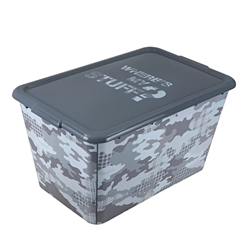 Image of SIMPLYKLEEN 4 Packs 58 QT Plastic Storage Bins with Grey Camoflauge Print Lids, Stackable Storage Container, Large Storage Box for Organizing Garage, Closet, Kitchen, Made in the USA