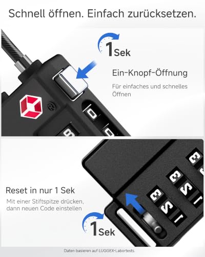 LUGGEX Kofferschloss, TSA Schloss Koffer, TSA Gepäckschloss für Flugreisen, Kofferschloss Zahlenschloss mit Drahtseil, Geschenkbox… – Ansicht 3