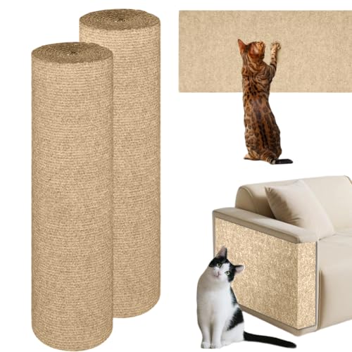 2 stycken klösmattor för katt, självhäftande, 40 x 200 cm, självhäftande klösmatta kattvägg, återanvändbar klösmatta katter, klösskydd soffa katter, för träd, vägg, möbler och soffa, skydd (kaki)