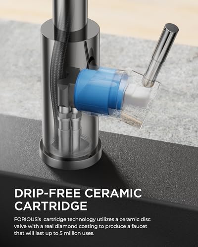 Image of FORIOUS Kitchen Faucet with Pull Down Sprayer, Stainless Steel Commercial Single Handle Classic Spring Pull Out Sink Faucet for Pot Filler, Farmhouse Camper Bar Laundry Room, Chrome