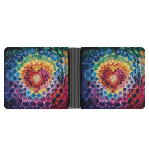 Psychedelic Rainbow Heart Funny Men's Slim Bifold Wallet with Multiple Card Slots Front Pocket Purse