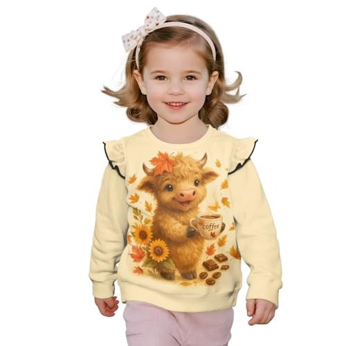 Girls Long Sleeve T Shirts Kids Fall Tops Cute Graphic Tees Casual Ruffle Blouse Basic Crewneck Sweatshirt Trendy