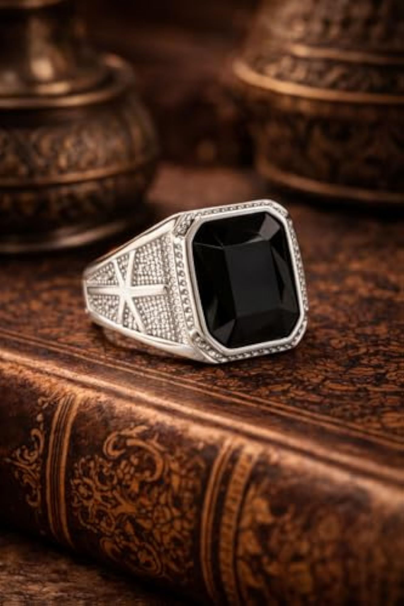 Premium Black Onyx Crystal Adjustable Ring for Men