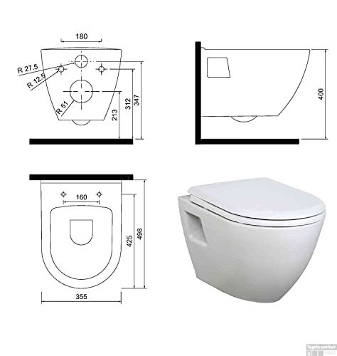 Design hangende wand-wc, soft close wc-bril, toiletpot, toiletbril, badkamer - Afbeelding 3