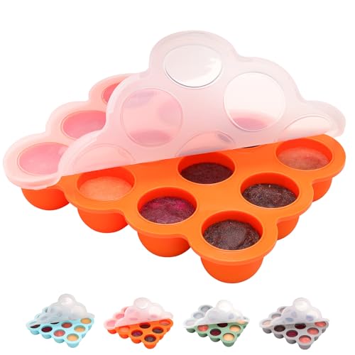 Image of btrfe Baby Food Storage Container - 1.5oz x 12 Pods Silicone Freezer Tray with Lid for Homemade Baby Food, Fruit Purees, Vegetable & Breast Milk (Orange)