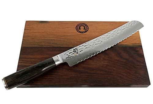 KAI Shun Premier Tim Mälzer TDM-1705, ultrascharfes japanisches Messer Brotmesser 23 cm Damastklinge mit Wellenschliff + großes und massives Fassholzbrett 30x18 cm | VK: 268 Cover