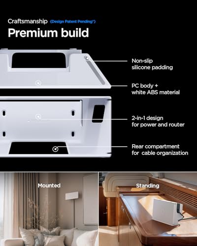 Spigen SpaceX Starlink Gen 3 Halterung, 2-in-1 Wandhalterung für Router & Netzteil mit Kabelmanagement und Rückfach, Einfache Montage, Zubehör für Starlink Gen 3 Internet Kit Satellit - Weiß