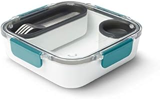 BLACK+BLUM | Bento Box Style Compartment Food Container | Packed Lunch Box for Kids and Adults with Stainless-Steel Travel Fork, BPA-Free, Leak-Proof, Microwave Safe | Ocean Blue, 1 L / 34 fl oz