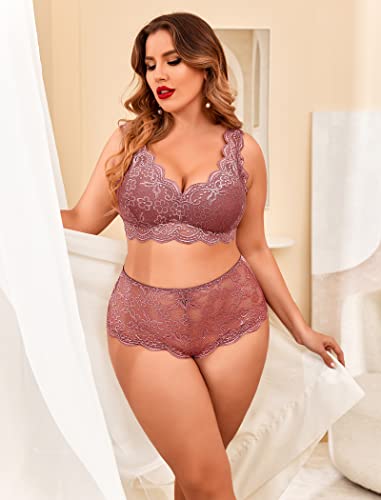 Image of Avidlove Plus Size Lingerie Set for Women Sexy Lace Halter Bralette High Waist Panty Set