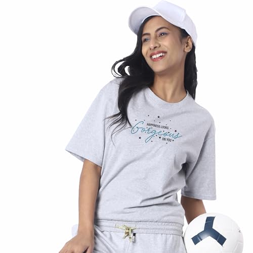 Image of London Hills Women's Cotton Oversized Fit Printed T-Shirt Half Sleeve Oversized t Shirts Drop Shoulder Tshirt