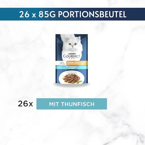 Gourmet Perle Erlesene Streifen Katzenfutter nass, mit Thunfisch, 26er Pack (26 x 85g)