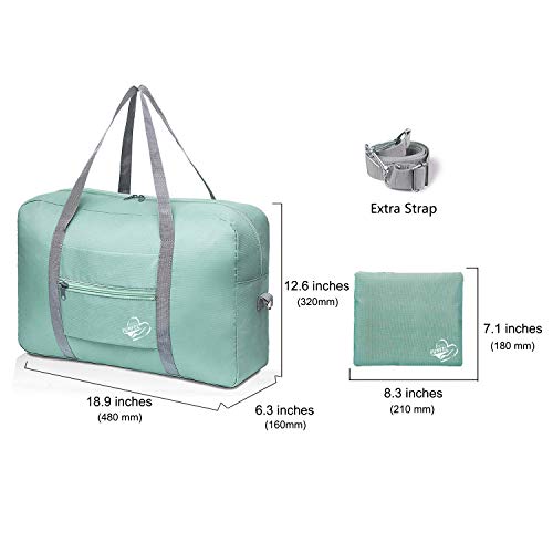 FUNFEL Foldable Travel Duffel Bag Tote Carry on Luggage Sports Water Resistant Nylon(Ⅲ-Mint Green)