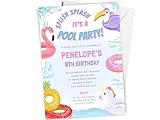 Love To Cherish 10 x Personalised Pool Party Birthday Invitations with envelopes, Girl's Summer Swim Theme Birthday Invites, Swimming Inflatables Themed Invites