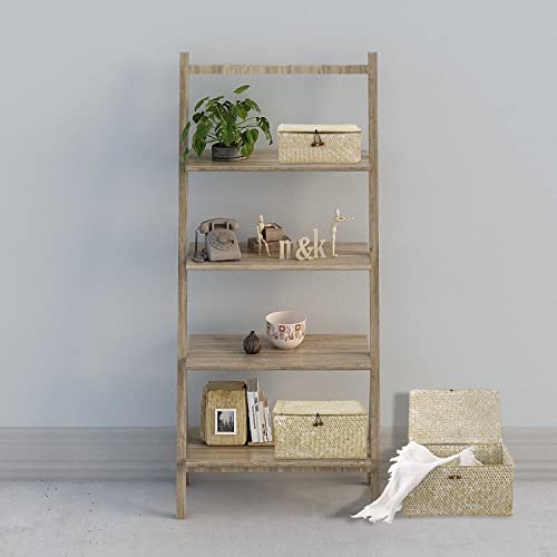 Hipiwe Set Of 3 Wicker Storage Baskets With Lid - Large Handwoven Seagrass Shelf Basket Bins Rectangular Nesting Household Organizer Boxes For Shelf Closet Wardrobe Organizer, Whitewash #TOP3