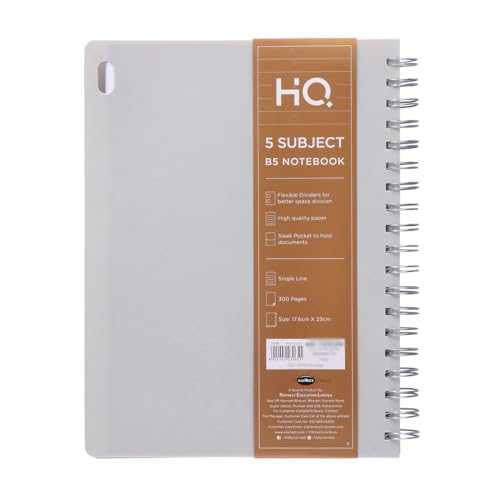 Image of HQ by Navneet | Five Subject Spiral Wiro Binding Office Notebook for Personal and Office Use | B5 Size - 25 cm x 17 cm | Grey | 300 Pages