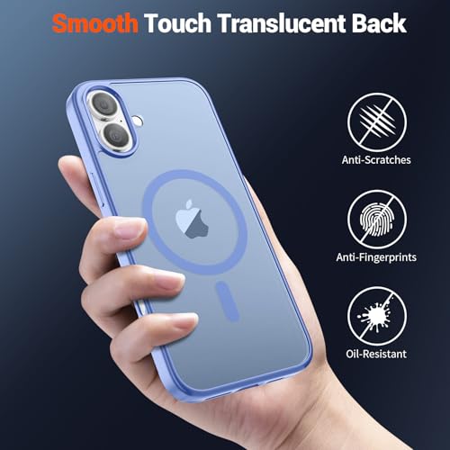 Image of SUPFINE Magnetic for iPhone 16 Plus Case(Compatible with MagSafe) (Military Grade Drop Protection) Slim Translucent Matte Shockproof with Anti-Fingerprint Phone Case,Blue Purple