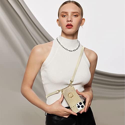 Lameeku Compatible With Iphone 14 Pro Max Wallet Case With Card Holder, Genuine Leather Kickstand Card Slots Case，Crossbody Wrist Strap Purse Cover Gift For Women For Iphone 14 Pro Max 6.7 Inch Beige #TOP2