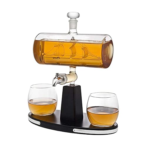 DEFBOW Juegos de decantadores de Whisky para Hombres, dispensador de decantador de Whisky de 750 ml con 2 Vasos de Whisky, para Licor, Whisky escocés, Bourbon y Vodka