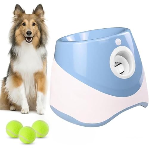 aelah 自動ボールランチャー 犬 おもちゃ ボール 自動 投げ 自動 ボールランチャー 投球機 3種類の発射距離 テニスボール3個付 犬 知育玩具 ストレス解消 運動不足改善 小型犬〜中型犬用 屋内 屋外用 (ブルー)
