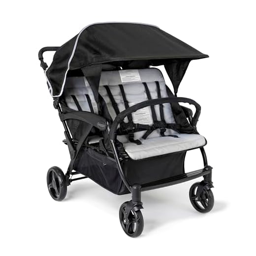 Gaggle by Foundations Odyssey 4 Seat Quad Stroller with Stroller Canopy and Bench Seats, 5 Point Harness, Foot Brake, Shock Absorbing All Terrain Tubeless Wheels (Gray/Black)