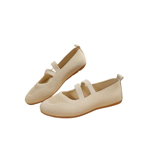 Womens Ballet Flats UK Clearance, Pointed Toe Knit Shoes Solid Color Pumps Ladies Casual Wear Simple Flat Shoes Closed Toe Ballerina Pumps Comfortable Walking Loafers Slider Lightweight Footwear