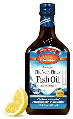 Carlson - The Very Finest Fish Oil Special Edition 1600 mg Omega-3s Liquid Supplement Norwegian Fish Oil Wild-Caught Sustainably Sourced Liquid Lemon 500 mL (16.9 Fl Oz)
