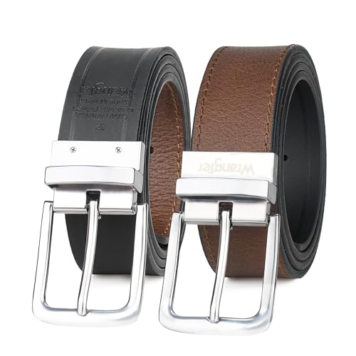 Wrangler Men’s Leather Twist Reversible Belt, Casual Everyday Waist Belt for Jeans, Khakis Black Brown2