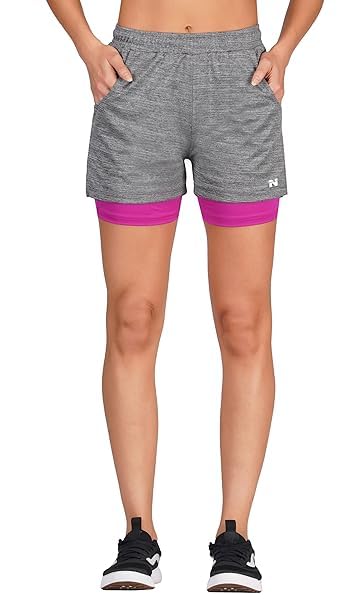 Image of NINQ 2 in 1 Running Sports Shorts for Women with Mobile Phone Pocket Light Weight Quick Dry Fabric for Gym Athletic Workout Running Shorts Lightweight Training Yoga Gym Short
