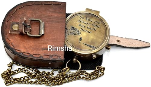 Brújula de latón con estuche de cuero Rimsha portátil miniatura 6