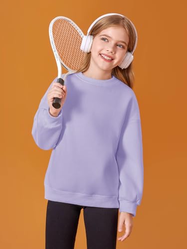 Haloumoning Sweatshirt Mädchen Rundhals Oversized Pullover Kinder Leichtgewicht Sport Langarmshirt Einfarbig Basic Langarm Tops 5-14 Jahre, Lila, 7-8 Jahre
