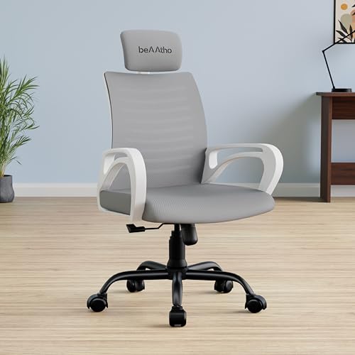 Image of beAAtho Verona Mesh High Back Ergonomic Home Office Chair | 3-Years Limited Warranty, Tilting & Height Adjustable Mechanism, Heavy Duty Metal Base| (White-Grey)