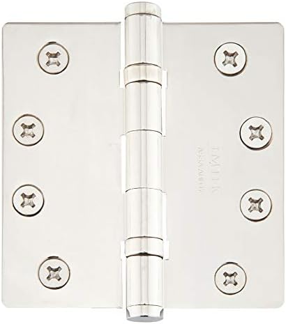 Emtek 94024 4" x 4" Ball Bearing 1/4" Radius Corners Mortise Hinge - Pair, Polished Nickel