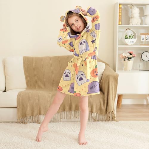 GuoChe Halloween Gravestone and Pumpkin Pattern Children'S Robes Girls Hooded Robes4