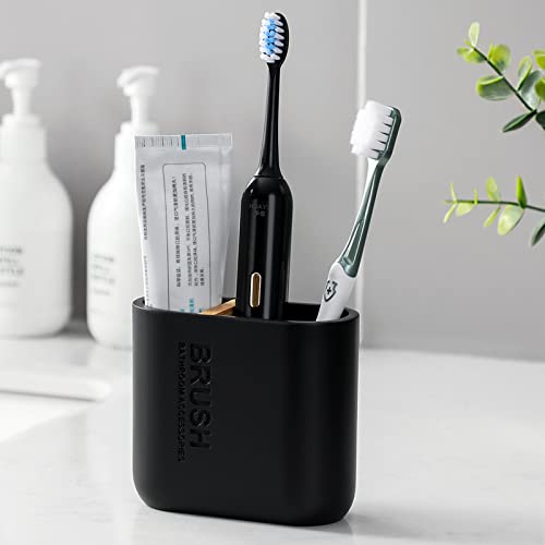 Rejomiik Toothbrush Holders Resin Bamboo Tooth Brushing Holder For Bathroom Countertop, Tooth Brush Storage Organizer Stand For Holds Toiletries And Beauty Accessories, Toothpaste, Razor, Matte Black #TOP4