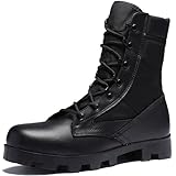 MELGONMG Men'S Leather Lug Sole Dress Combat Boots Fashion Lace-Up Comfortable Low Heel Non Slip Platform Mid Calf Motorcycle Boots (Black,8)
