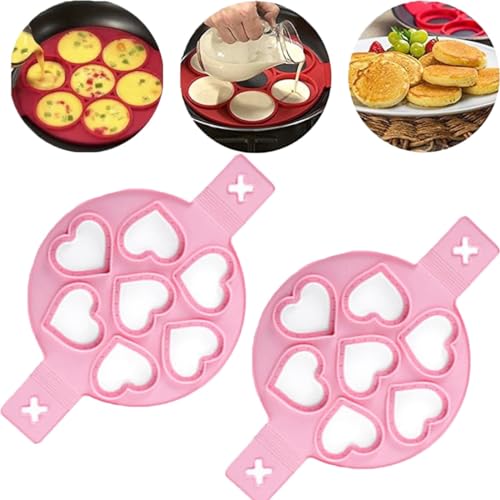 Flip n Cook Silicone Pancake Mold, Flip'N'Cook Pancake, Flip and Cook Pancake Maker, Flip Cooker Pancakes Mold, Flip'N'Cook Pancake Silicone Mold, Flip'N'Cook Mold Reusable (Color : 2PCPink)