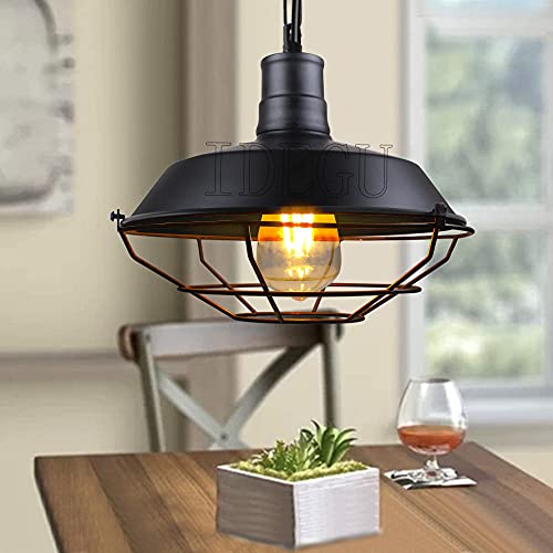 iDEGU Suspension Luminaire E27 Lustre Plafonnier Industriel Ø 26CM Noir Lampe Suspension Vintage pour Salon, Cuisine, Restaurant, Café et Bar (Noir - 26CM)