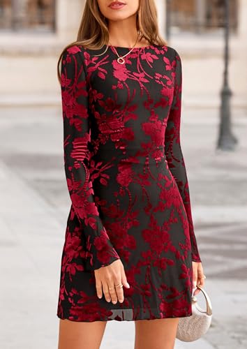 Image of PRETTYGARDEN Women's Fall Floral Long Sleeve Mini Dress
