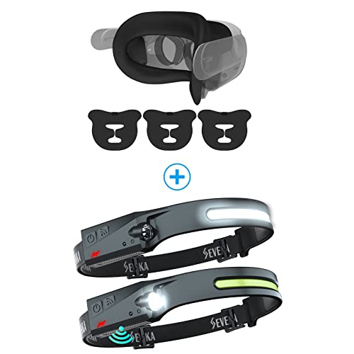 SEVENKA Rechargeable Headlamps with Sensor Mode & Breathable VR Mask for Meta Oculus Quest 2