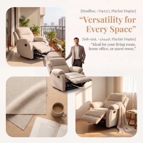 Image of Manual Single Lounge Recliner Chair with Adjustable Backrest, Beige